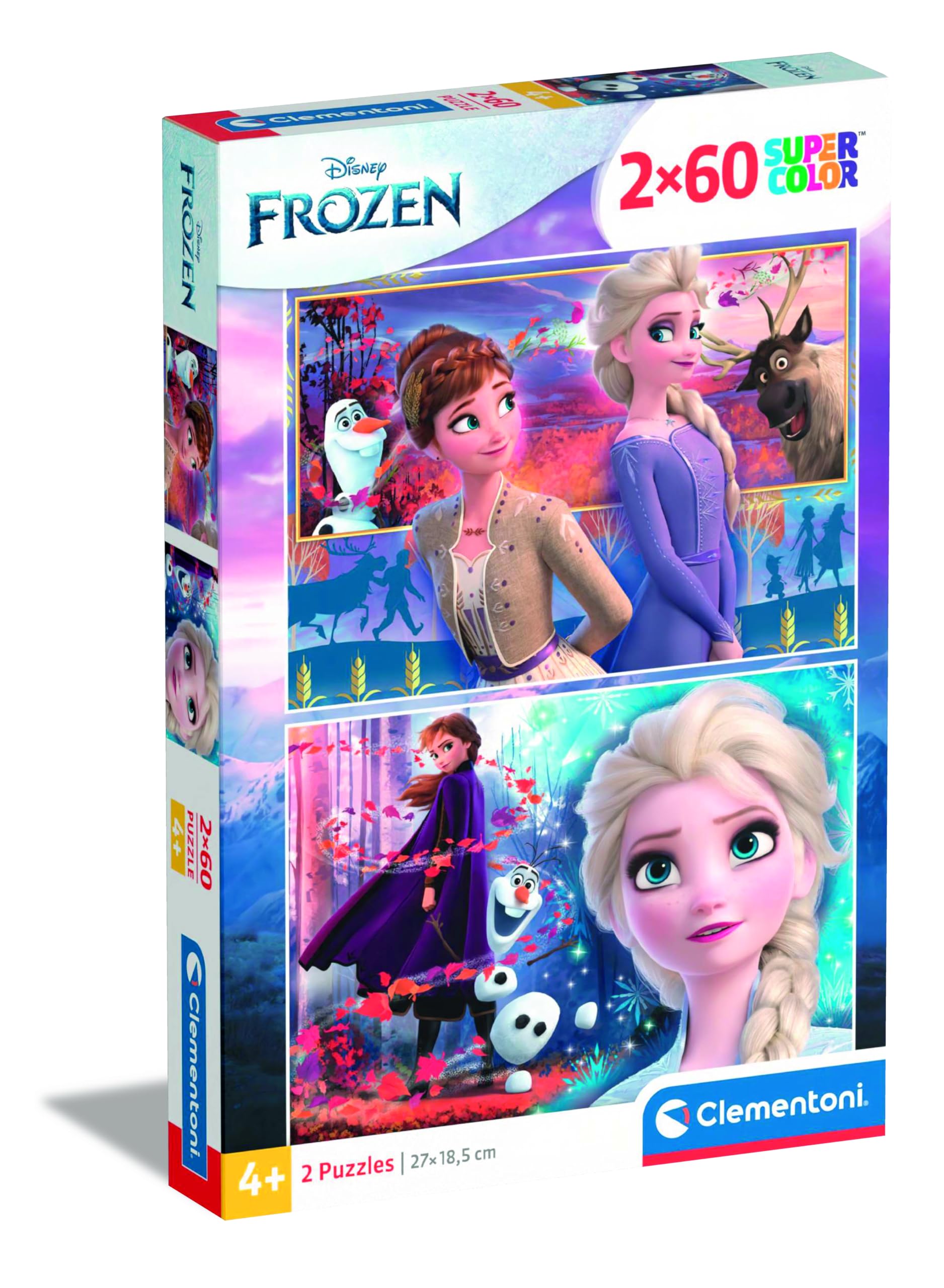 Clementoni 21609, Frozen 2 Supercolor Puzzle for Children - 2 x 60 Pieces, Ages 5 Years Plus, Multi-coloured