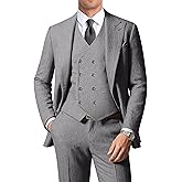 ZKHOECR Men's Suits Herringbone Tweed Suits for Men Retro 3 Piece Peak Lapel Blazer Wedding Prom Suit Jacket Vest Pants Set