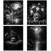 Noaleviax Dark Gothic Posters Set - Goth Moody Wall Decor, Gothic Gifts, Dark Academia Skeleton Halloween Pictures Wall Art for Home Bedroom Bathroom Decor, 8x10 Unframed, Set of 4