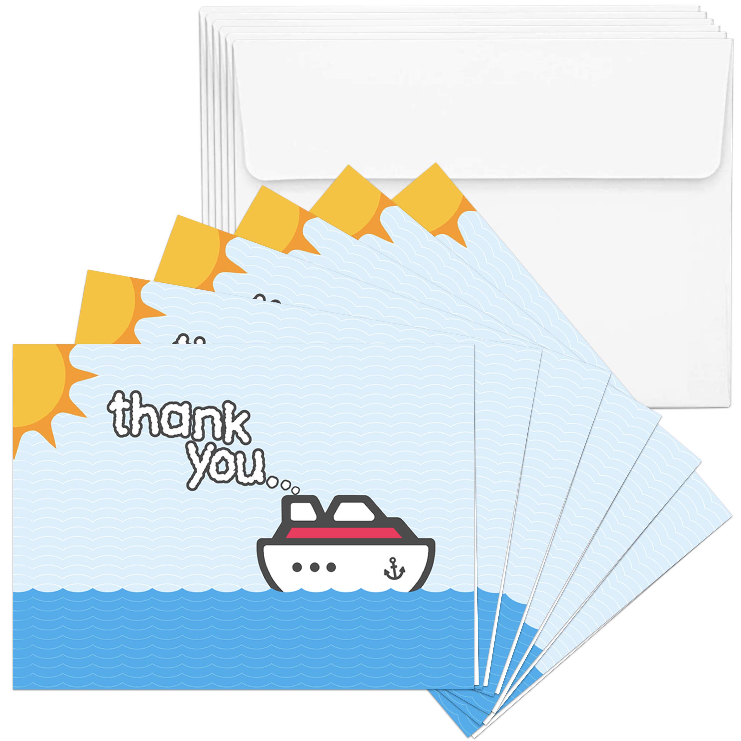 Cruise On Cruise Staff Thank You Cards (6 Pack), Elegant Appreciation Cards for Crew, Servers & Hosts, Premium Quality, Blank Inside for Personalized Messages, Cruise Gift