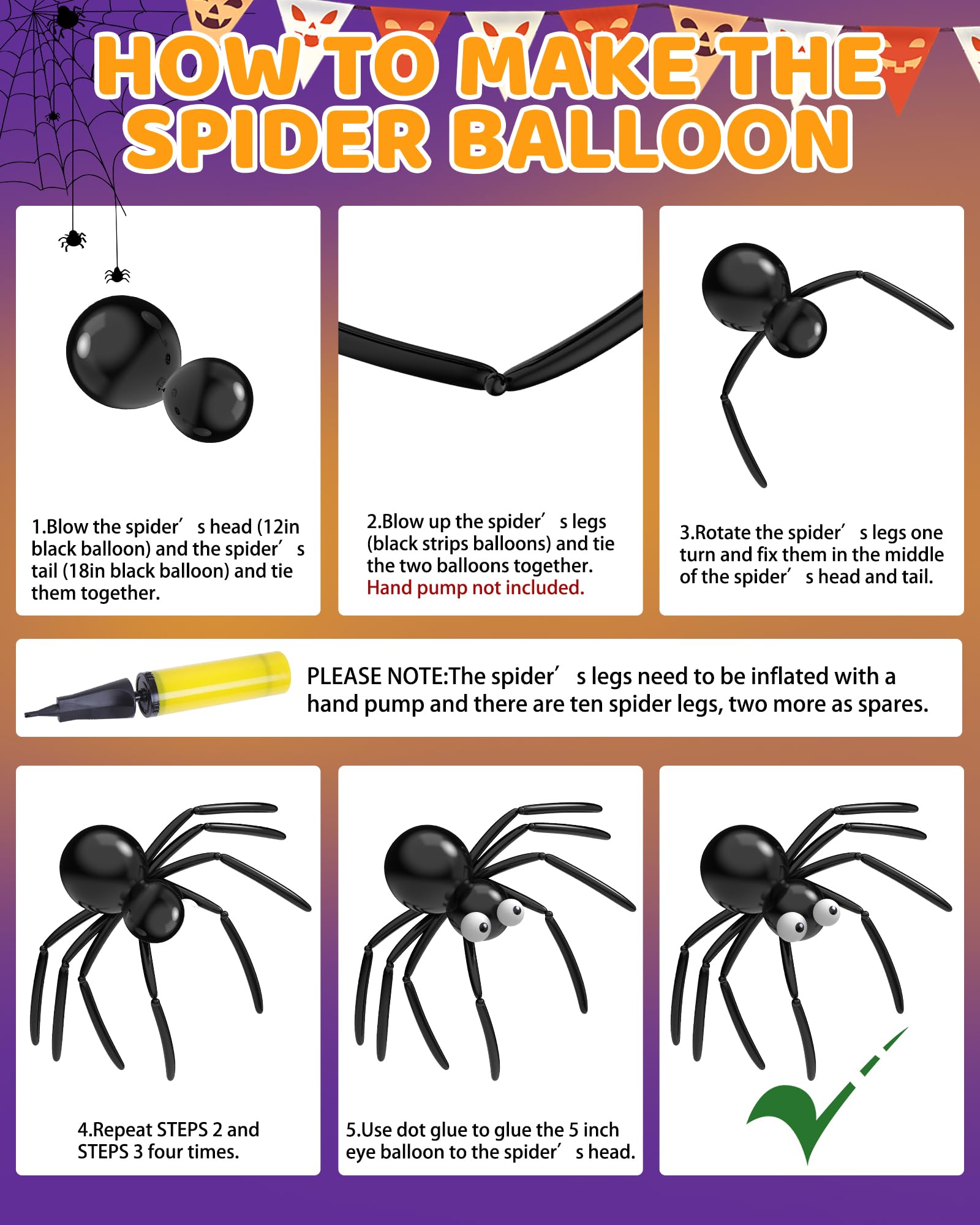 Lutoys 126 Pcs Halloween Balloon Garland Arch Kit, Eye Balloons with Spider Web, Bats, Purple Orange and Black Balloons for Halloween Birthday Supplies Halloween Party Decorations