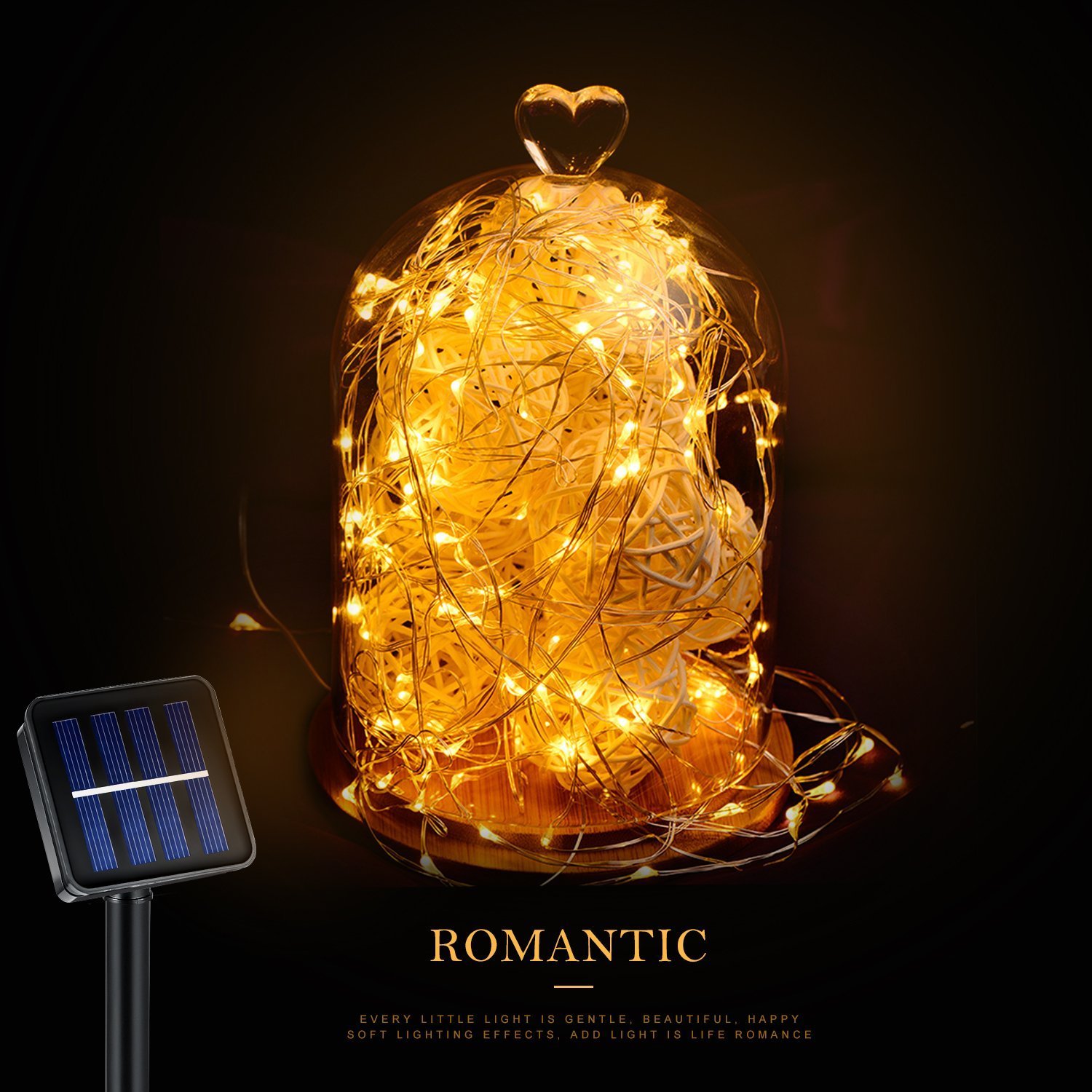 100 LED Solar Lichtekette, 33Ft Kupfer Lichtekette, Wasserdichte sternenhelle Lichtekette für inne und auße Ausschmückung, Party am Weihnachten, Feiertag (warme Weiß)