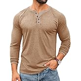 Yousify Mens Henley Shirts Long Sleeve Casual Basic T Shirts Button Vintage Lightweight Cotton Tee Tops