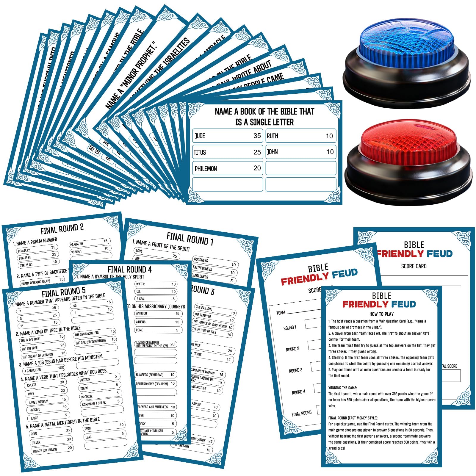 Photo 1 of *MISSING PARTS*
IIDEA Christian Bible Family Feud Game with 2 Buzzers,Religious Trivia Quiz Card Game for Church Groups,Easter Parties,Team Building & Family Game Night