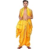 Ready to Wear Dhoti and Angavastram Set with Woven Golden Border - Art Silk