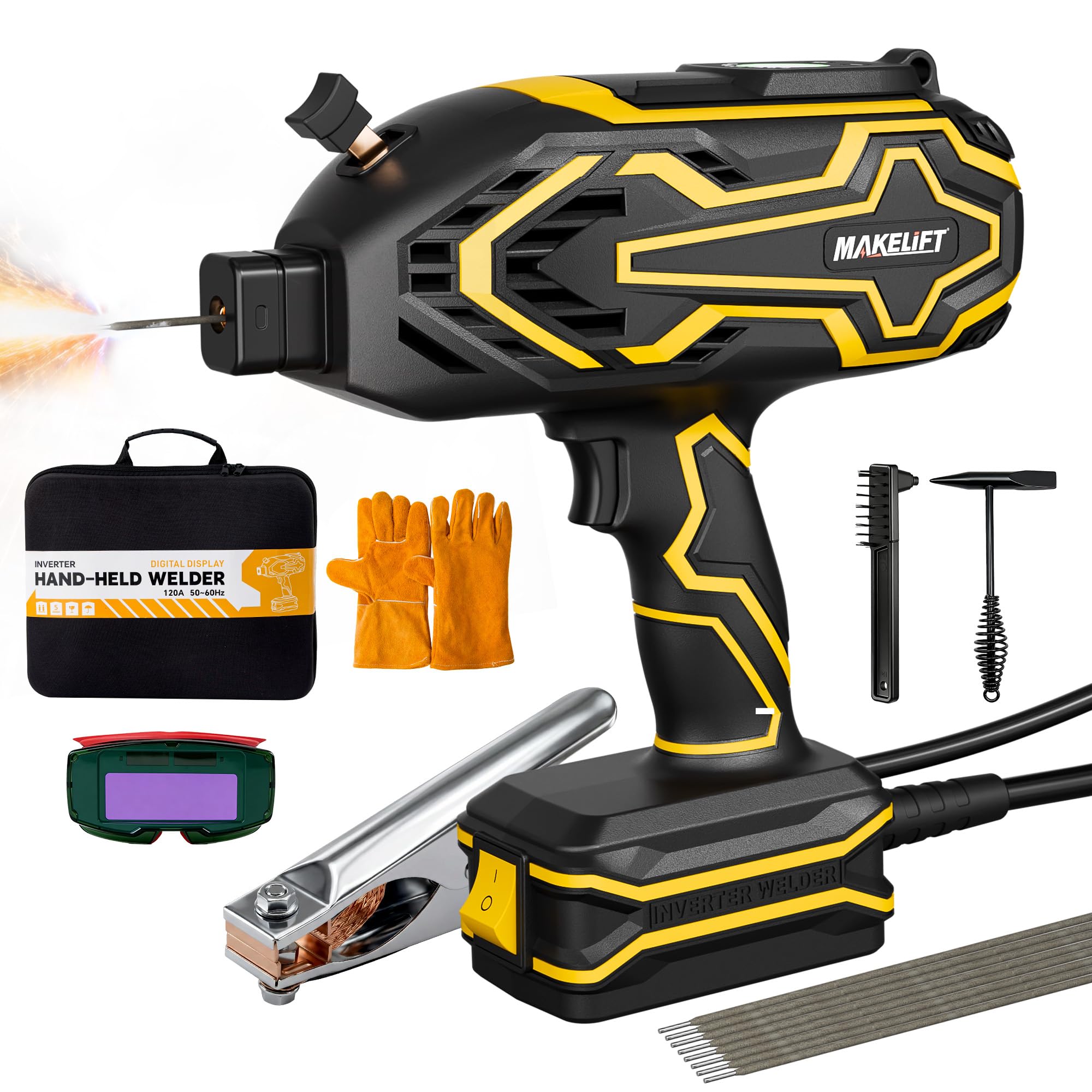 Photo 1 of Portable Handheld Welder 110V, 20-120A IGBT Inverter Welding Machine with Auto Darkening Goggles, Hot Start, Arc force, Extended 8FT Copper Ground Cable, Fits 3/32"-1/8" Welding Rods (20PCS)