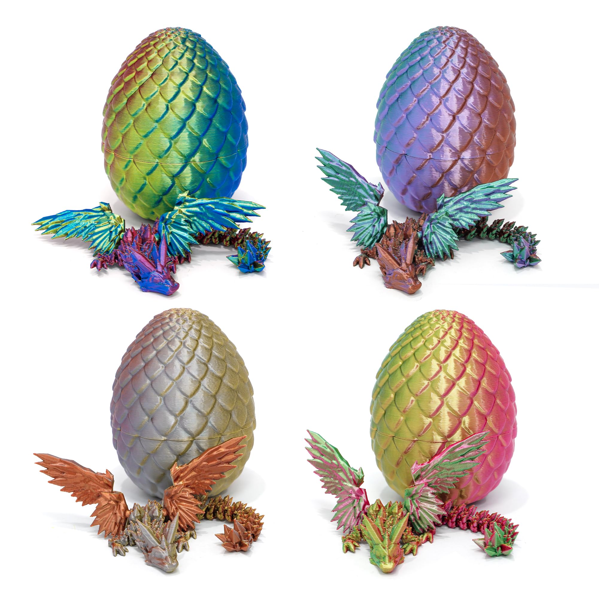 Flavery 4 Pack 3D Printed Dragon Egg - Small Scale Egg with Wings Dragon Inside, 3D Printed Fidget Toys, Surprise Toys for Gift, Desk Executive Pet, Figurine Decor