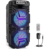Pyle Party Speaker - 600W Powerful & Portable PA System, Rechargeable Bluetooth w/Dual 8” Subwoofer 1” Tweeter, Microphone in
