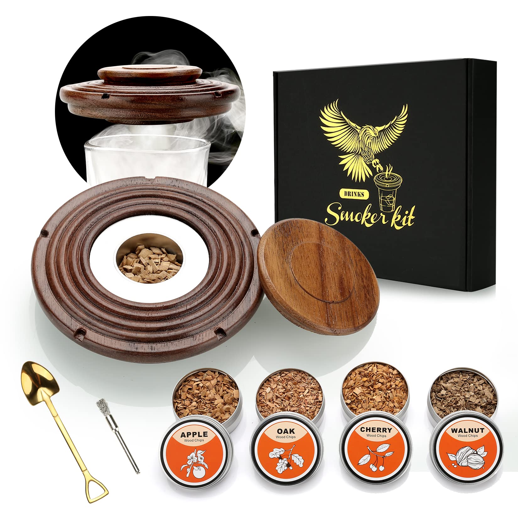 Gifts for Men - Whiskey Smoker Kit with 4 Wood Chips for Whisky, Bourbon, Old Fashioned Cocktail Smoker Kit, Whiskey Gifts for Dad, Husband and Cocktail Lovers