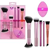 Real Techniques Big Blends Energy Brush + Dual-Sided Puff Kit, 6 Piece Face Makeup Brush & Puff Set for Foundation, Concealer, Powder & Blush, Travel Friendly, Cruelty-Free & Vegan