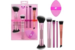 Real Techniques Big Blends Energy Brush + Dual-Sided Puff Kit, 6 Piece Face Makeup Brush & Puff Set for Foundation, Concealer, Powder & Blush, Travel Friendly, Cruelty-Free & Vegan