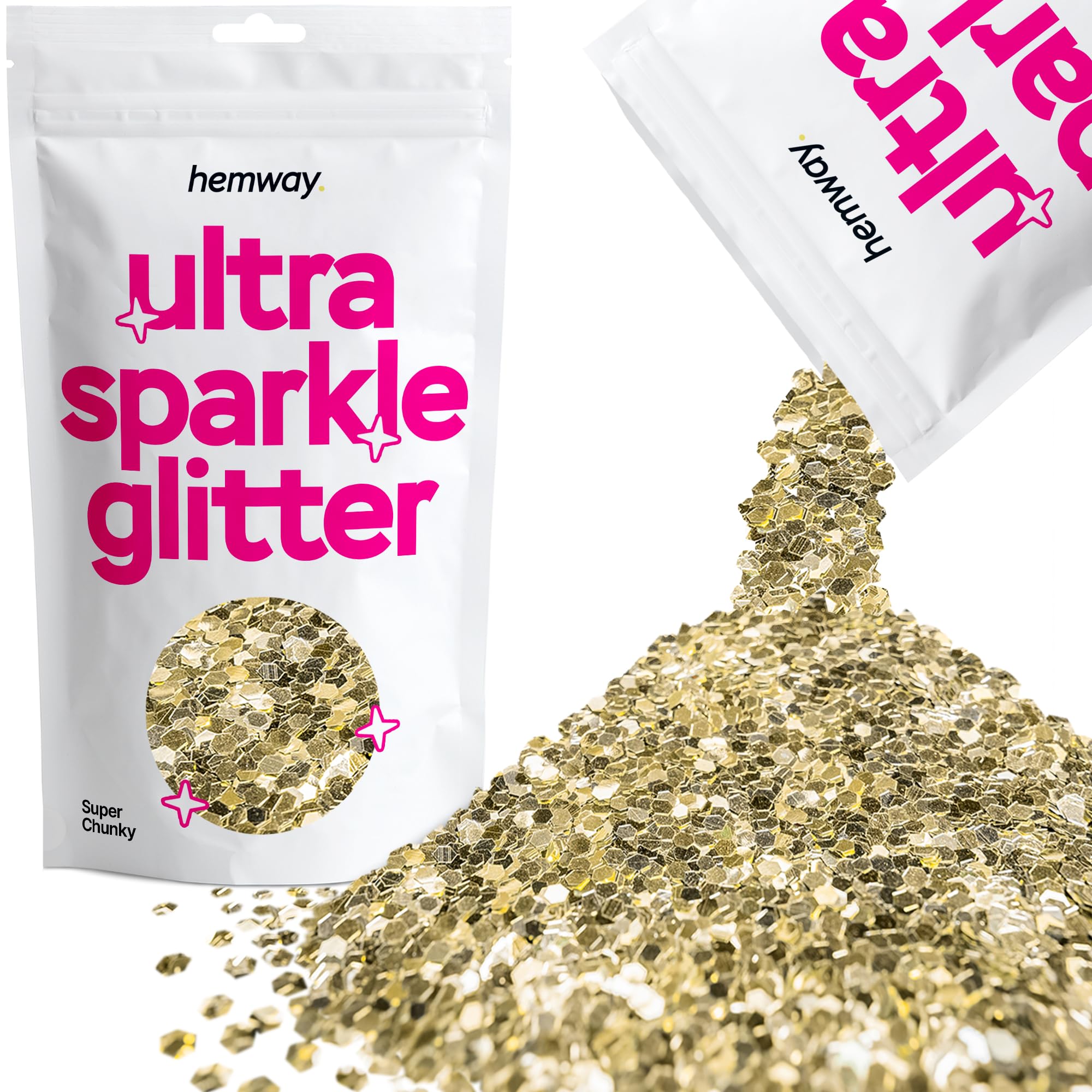 Hemway Ultra Sparkle Glitter Champagne Gold 100g Super Chunky | Glitter for Arts & Craft, Makeup, Nail Art, Crafting, Card Making, Sparkle Decoration