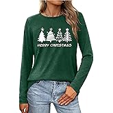 Christmas Tree Shirts for Women Merry and Bright Long Sleeve Shirt Xmas Graphic Vacation Gift Blouse Tee Tops