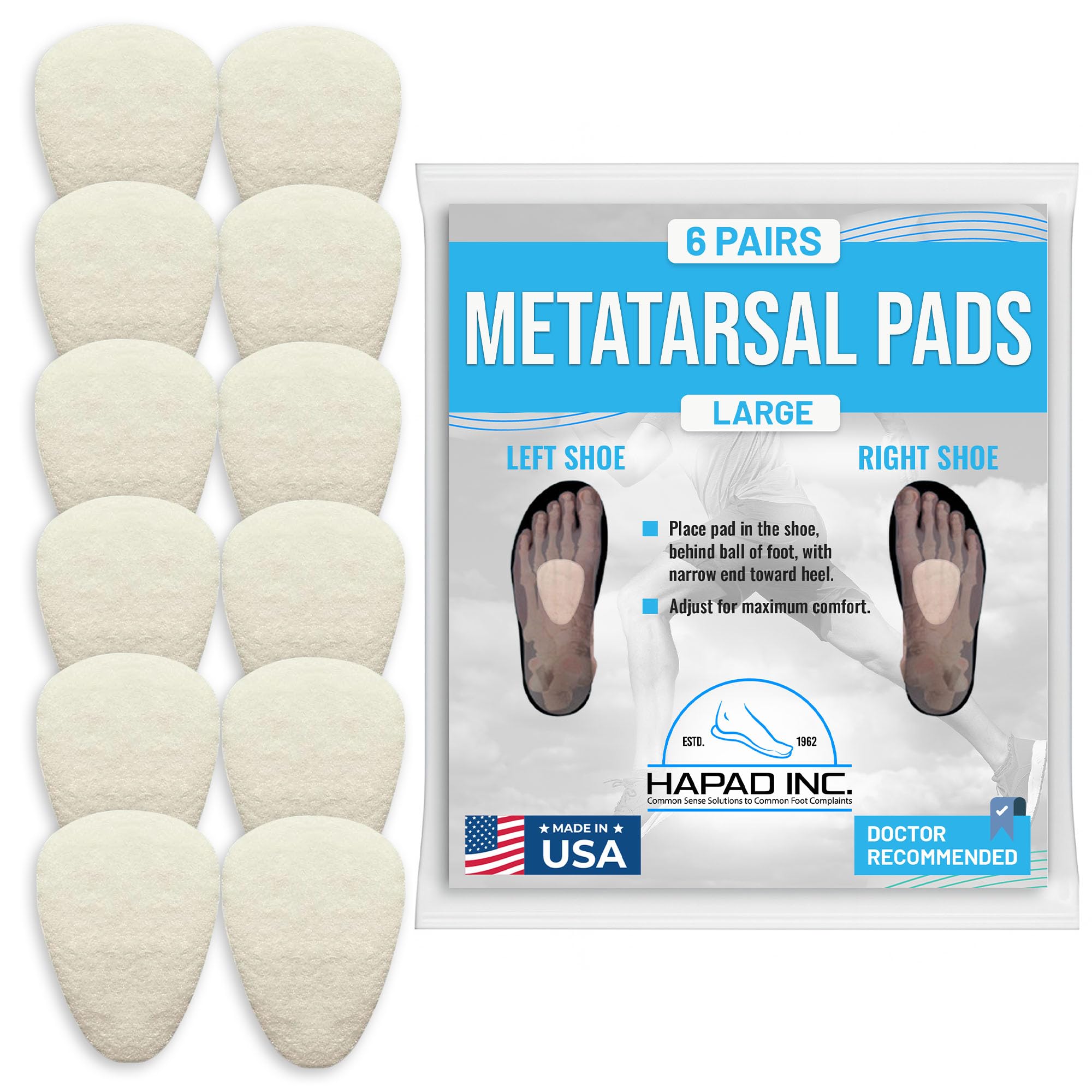 Photo 1 of *** PACK OF 5 *** HAPAD Metatarsal Foot Pads for Women & Men, Large (Pack of 6) - Supportive, Breathable, Comfortable, Lightweight Ball of Foot Pad for Shoes & Heels - Cushions for Metatarsalgia, Mortons, Neuroma