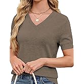 SunnyMelody Womens Short Sleeve Wool Sweater Fall 2025 Business Casual Outfit Knit Work Top - V Neck, Lightweight, Slim Fit