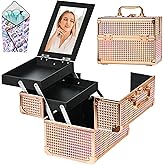 GALHUBIS Makeup Case Organizer,Makeup Train Case, Trays Cosmetic Box Portable, Profesional for Salon Barber, Colorful Pink