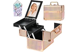 GALHUBIS Makeup Case Organizer,Makeup Train Case, Trays Cosmetic Box Portable, Profesional for Salon Barber, Colorful Pink