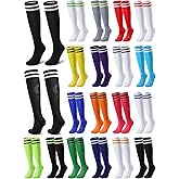 Sintuff 18 Pairs Soccer Socks Colorful Knee High Tube Socks Stretchy Football Baseball Stripes for Men Women Teens Team