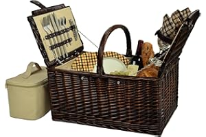Picnic at Ascot Buckingham Willow Picnic Basket with Service for 4 - London Plaid