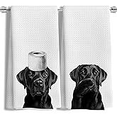 LUKIPOM Funny Black Labrador Retriever Hand Towels for Bathroom Decor Set of 2, Black Lab Gifts,Dog Mom Gifts, Dog Bathroom Decor, Funny Kitchen Towels, 16x24 Inches
