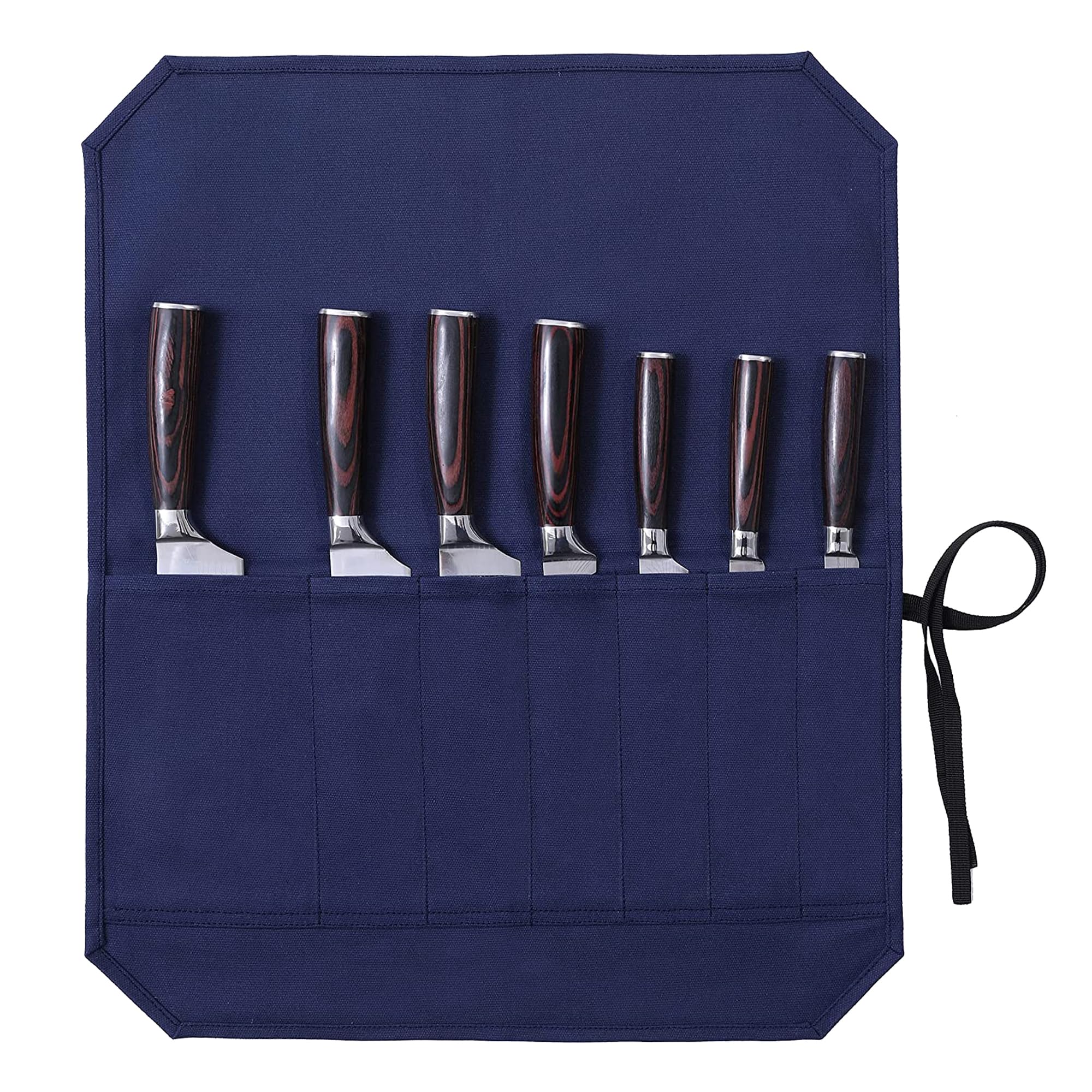 Kaaltisy Waxed Canvas Knife Roll Bag with 7 Slots for Knives & Cutlery, Kitchen Knife Organizer, Blue