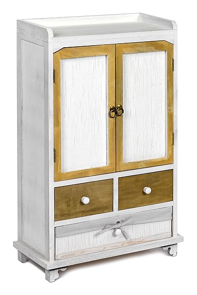 ts-ideen Landhaus Kommode Schrank Holz Shabby Look Weiss Used Optik dunkle Türen und Schubladen