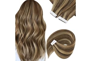 SUNNY HAIR Sunny Brown Tape in Hair Extensions Human Hair Highlights Real Hair Tape in Extensions Chocolate Brown Highlights Caramel Blonde Tape in Hair Extensions Brown Hair Extensions 20pcs 50g 18