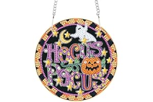 AiYuanzsh Halloween Diamond Painting Hanging Pendant Kit Special Shaped Diamond Dots Art Hocus Pocus Acrylic Ornaments Diamond Painting Pendant for Adults Kids Home Wall Window Decor Gift