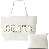 B1ykin 2Pcs Chenille Letter Patches Canvas Tote Bag with Zipper Pocket, Travel Handbag Zipper Pouch Gifts for Women Girls