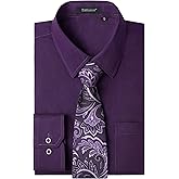 Enlision Mens Dress Shirts Long Sleeve Button Down Shirt for Men Regular Fit Business Casual Shirt and Tie Sets for Wedding
