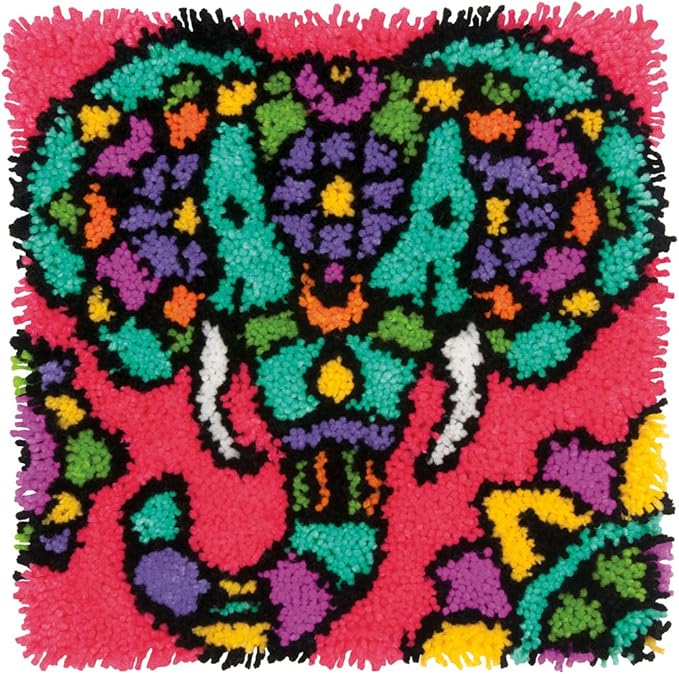 Dimensions Colorful Elephant Latch Hook Craft Kit, 16'' x 16''