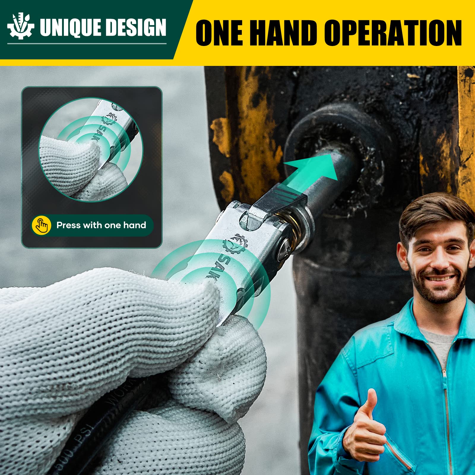 Saker Fettpressenkupplung, kompatibel mit allen Fettpressen mit 1/8-Zoll-NPT-Armaturen, geeignet für Durchmesser größer als 14 mm, verbessert auf 14000 PSI 6