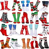 Geyoga 20 Pairs Christmas Unisex Socks For Women Men Xmas Holiday Novelty Colorful Funny Casual Socks Bulk 20 Designs