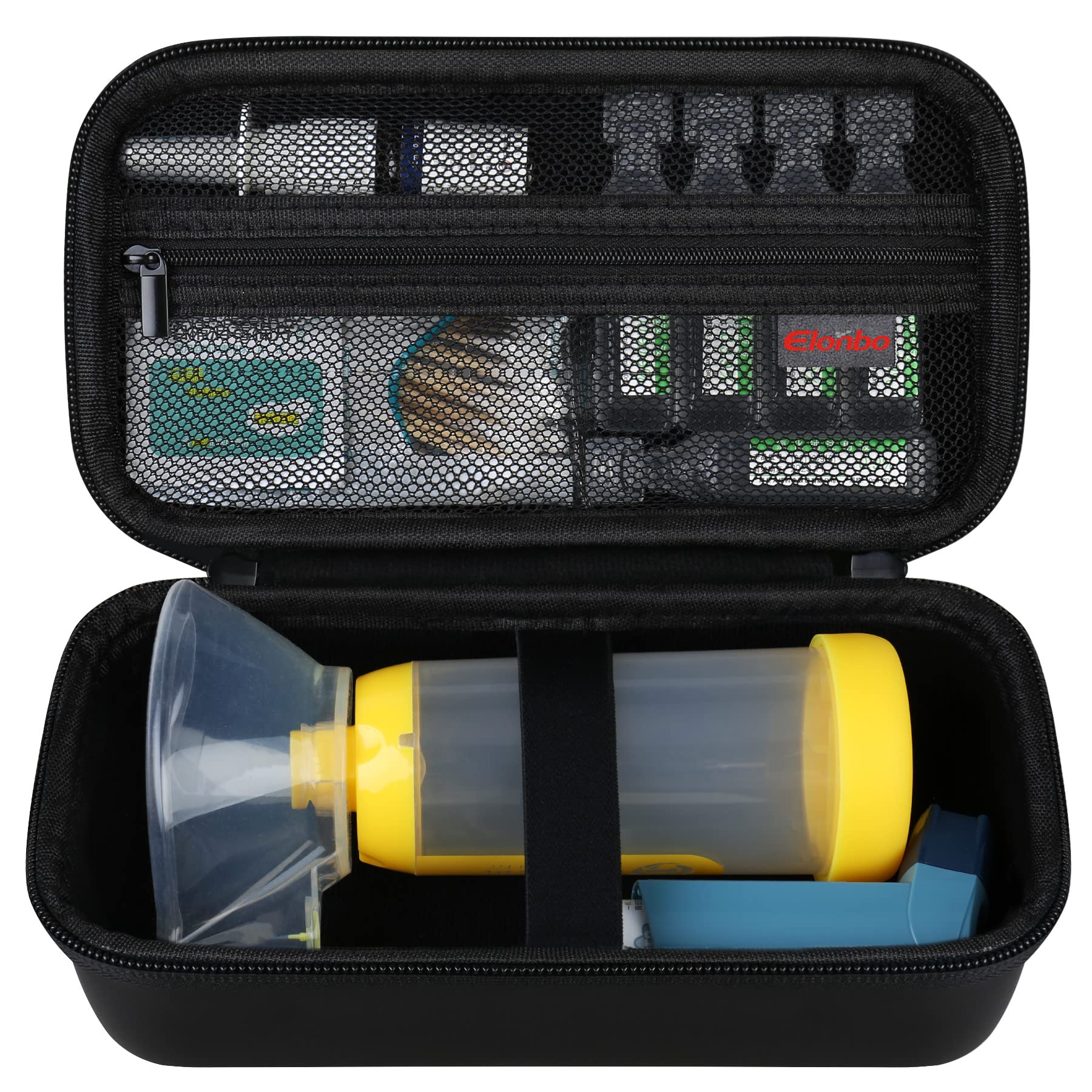 Elonbo Carrying Case ​for Asthma Inhaler, Inhaler Spacer for Kids and Adults, Masks, Inhaler Holder Asthma Travel Organize Bag, Pocket Fits Allergy Meds, Ventolin Inhaler, Black (Case Only)