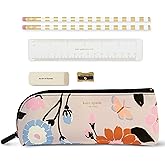 kate spade new york Pen and Pencil Case with Office Supplies, Zip Pouch Includes 2 Pencils, Sharpener, Eraser, and Ruler, Floral Garden