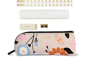 Kate Spade New York Pen and Pencil Case with Office Supplies, Zip Pouch Includes 2 Pencils, Sharpener, Eraser, and Ruler, Floral Garden