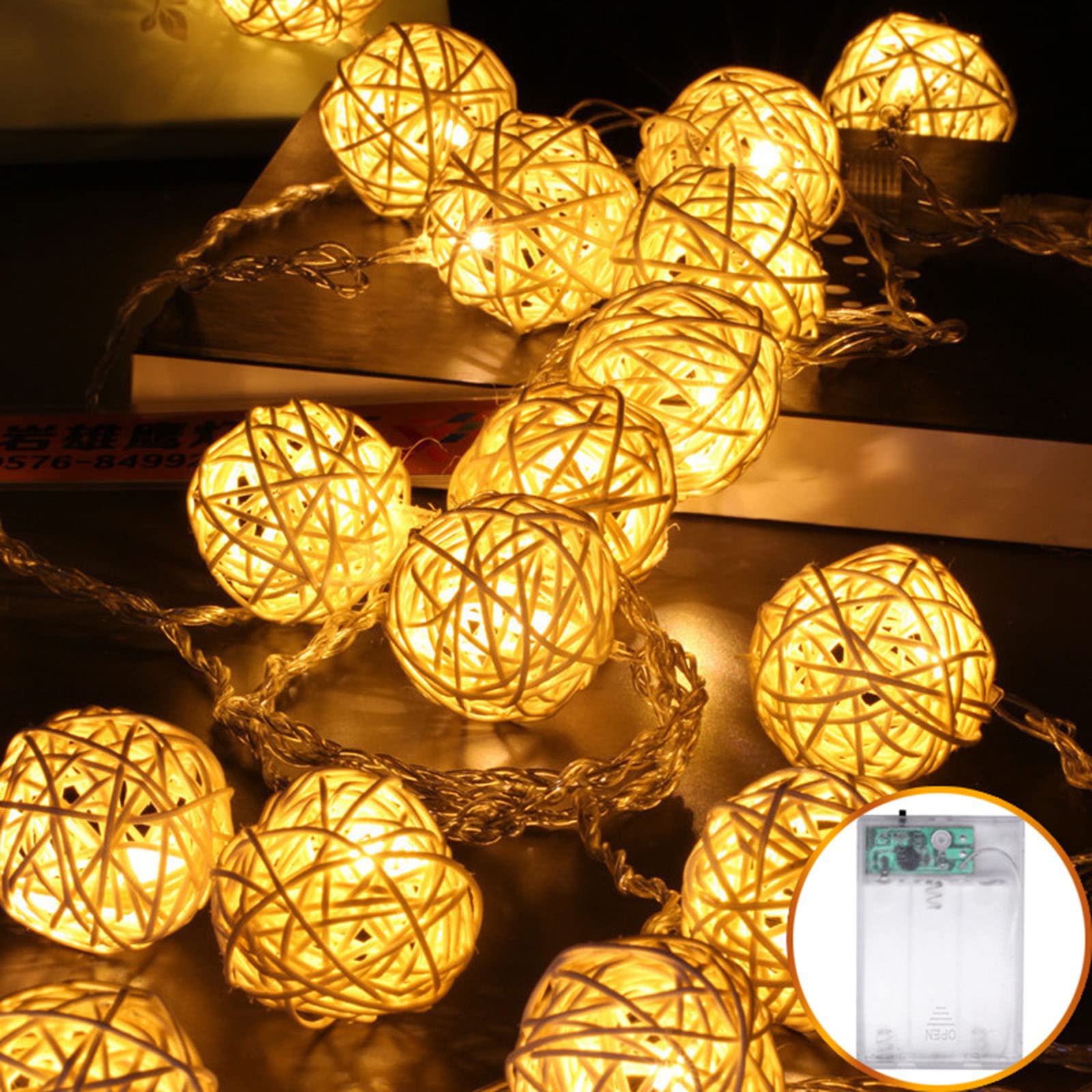Photo 1 of VicFlora Rattan Ball String Lights, 8.2ft 20 LED Battery Powered Sphere Christmas Lights, Indoor Fairy String Lights Decorative for Bedroom Party Wedding, Warm White
