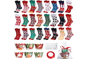 EUBUY 24 Pairs Christmas Cupcake Socks DIY Gift, Christmas Socks Warm Soft Xmas Crew Sock for Women Men Girls Gift Packaging
