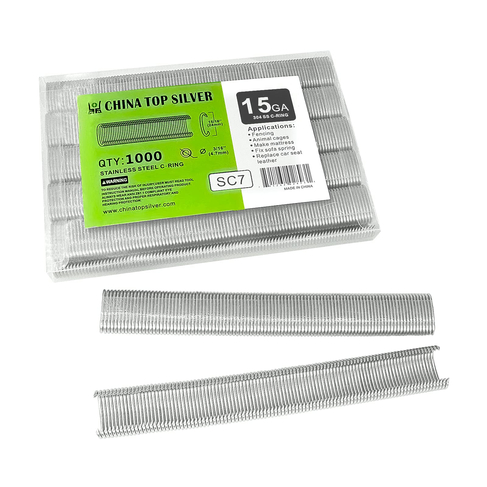 China-top Silver 15 Gauge 304 Stainless Steel Hog Ring Staples, 19mm Crown, 1000PCS/Pack, Wire Fencing Staples for Wire Cages, Fencing, Fastening