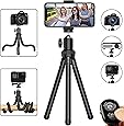Phone Tripod, Flexible Cell Phone Tripod Adjustable Camera Stand Holder with Wireless Remote and Universal Clip 360° Rotating Mini Tripod Stand for iPhone, Samsung Android Phone, Sports Camera GoPro