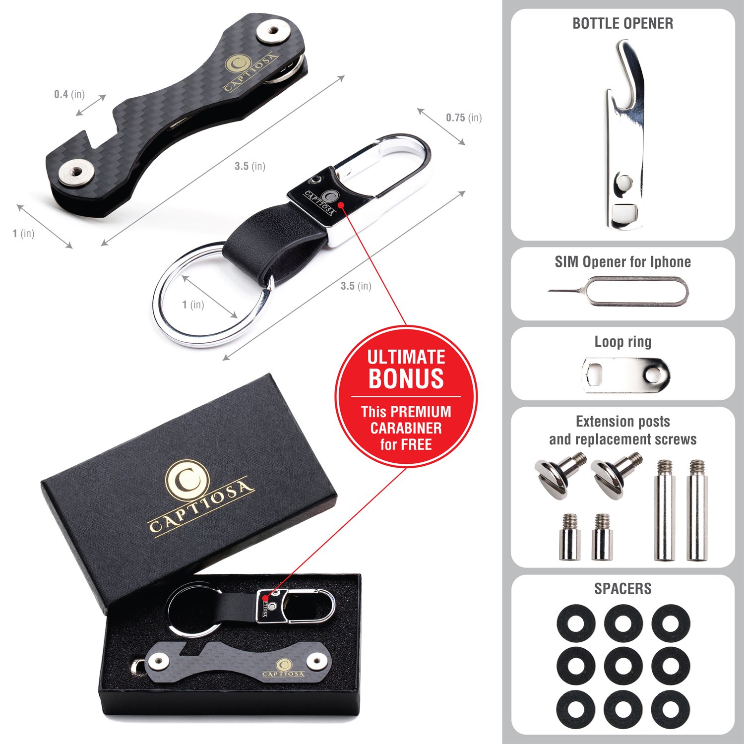 Smart Key Holder Key Organizer| Compact Holder made by Carbon Fiber, Folding Keychain Pocket Key Bar