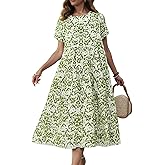 Dolayci Women Casual Floral Midi Dress Summer Flowy Boho Aline Loose Tiered Ruffle Dresses Beach Sundress with Pockets