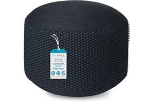 BIRDROCK HOME Outdoor Pouf Ottoman | Hand Woven Waterproof Foot Stool with Bead Bag Filling | Boho Foot Rest for Patio, Living Room, Porch & Outdoor Seating | Lightweight, Soft Stuffed Chair | Navy