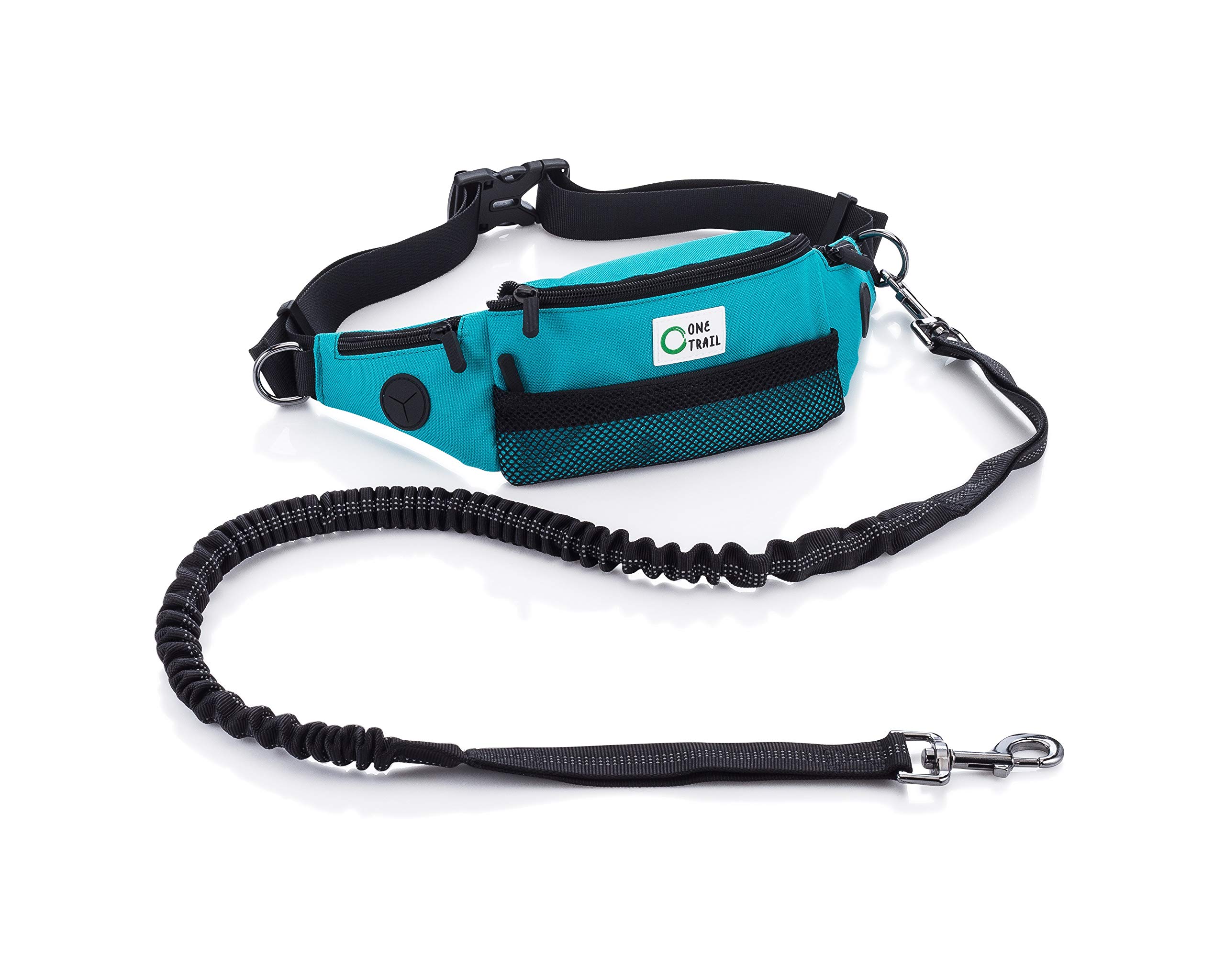 One Trail Hands Free Dog Leash | Durable Bungee Leash With No-Bounce Pack (Large Dog, Teal)
