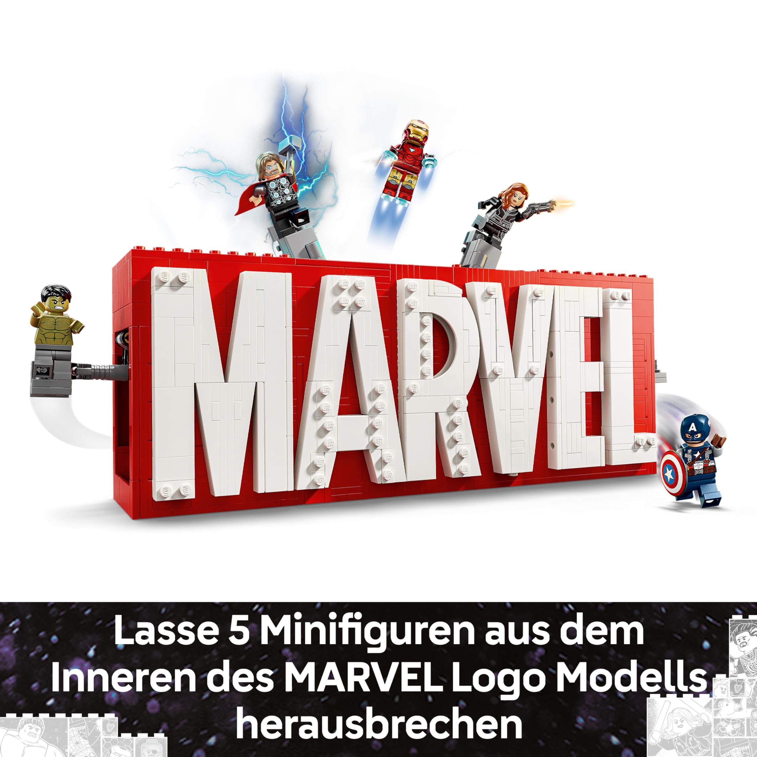 LEGO | Marvel: MARVEL Logo & Minifiguren - Sammlerstück inkl. Hulk, Thor, Iron Man, Black Widow und Captain America - Bauset mit Avengers Figuren - Geschenk für Jungen und Mädchen ab 12 Jahren - 76313 3