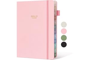 Getink 2024-2025 Linen cover Planner Weekly & Monthly Daily Agenda Book,2024-2025 To Do List Notebook with Colorful Monthly Tabs, Inner Pocket, Elastic Closure, Thick Paper(Pink,5.5 * 8.5)