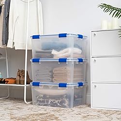 IRIS USA WeatherPro 60 Qt Storage Bins with Lids, 3