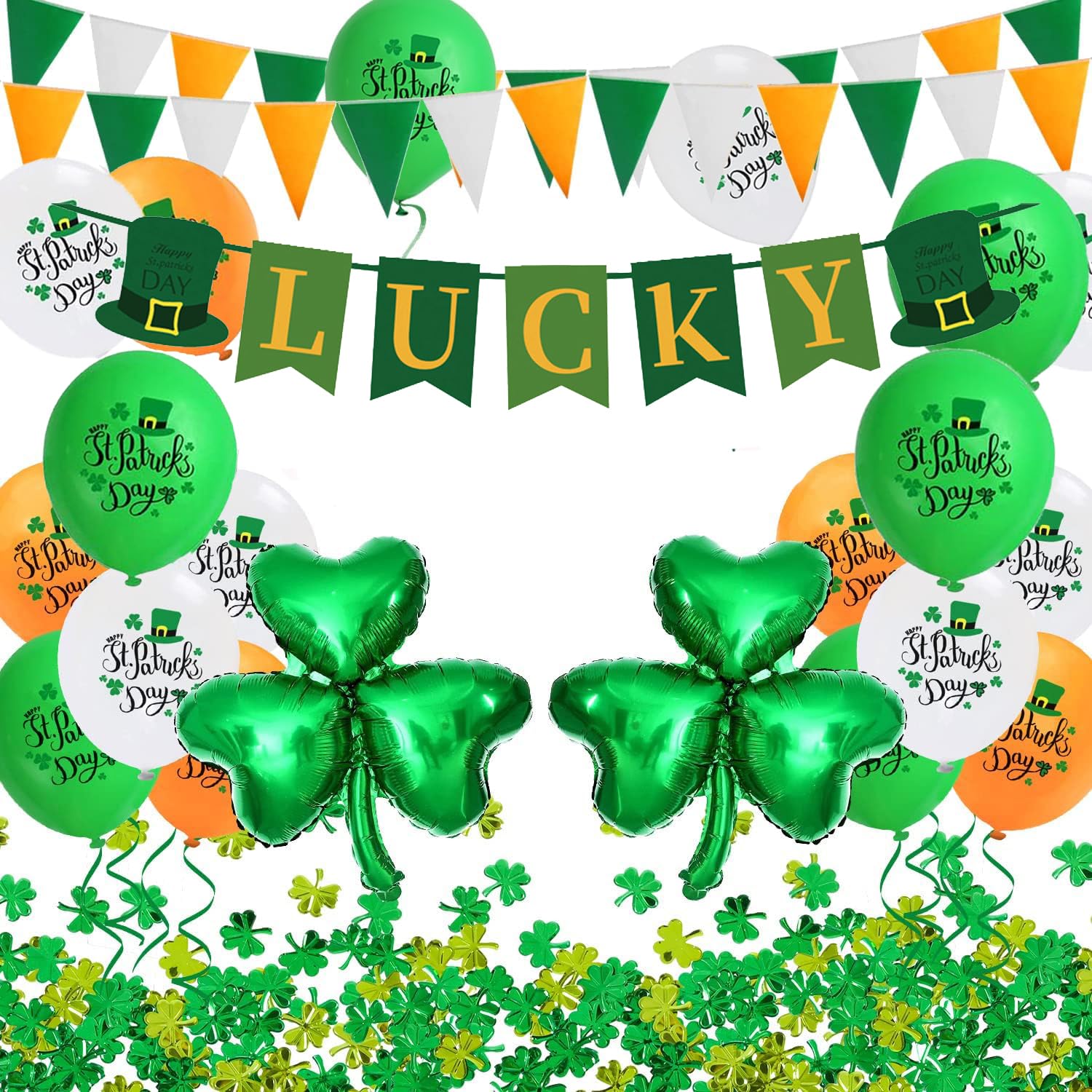 St Patrick’s Day Decorations, St Patricks Day Accessories, Irish Flag Bunting, Irish Party Decor, St Patrick’s Day Balloons, Lucky Banner Garland, Shamrocks Confetti for Irish Party Supplies