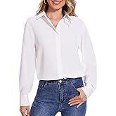 YAMANMAN Women's Button Down Shirts Casual Long Sleeve Stylish Collared Blouses V Neck Work Office Tops