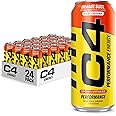 C4 Energy Carbonated Zero Sugar Energy Drink, Pre Workout Drink + Beta Alanine, Orange Slice, 16 Fl Oz (Pack of 24)